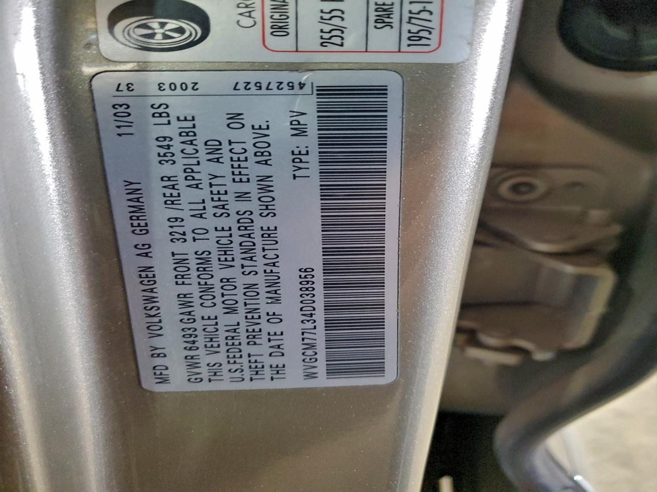 Lot #3302773370 2004 VOLKSWAGEN TOUAREG 4.