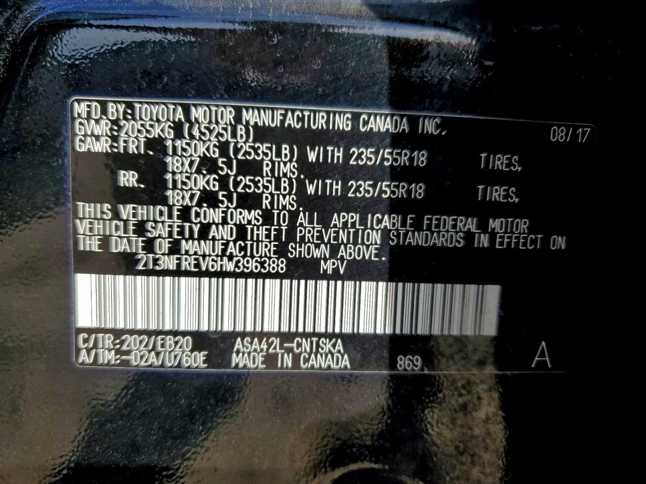 Lot #3310468059 2017 TOYOTA RAV4 SE