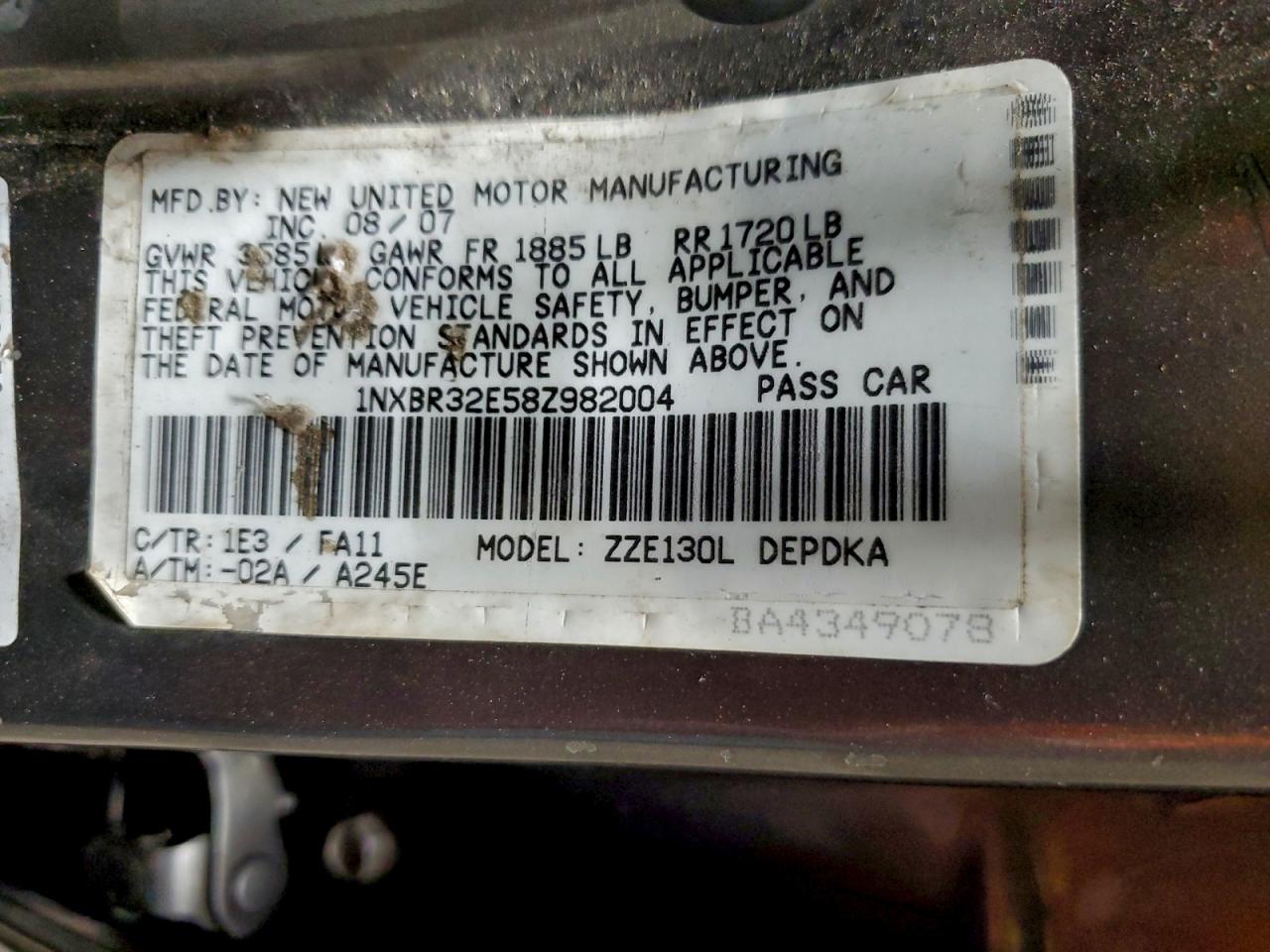 Lot #3310330958 2008 TOYOTA COROLLA CE