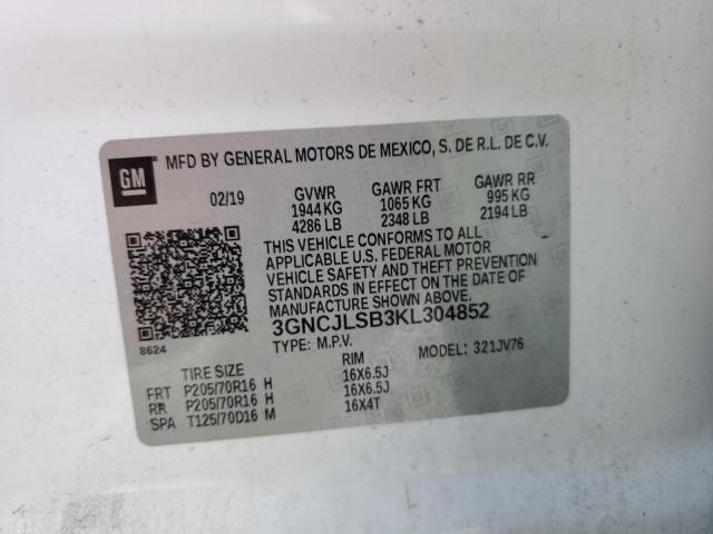 2019 CHEVROLET TRAX 1LT - 3GNCJLSB3KL304852