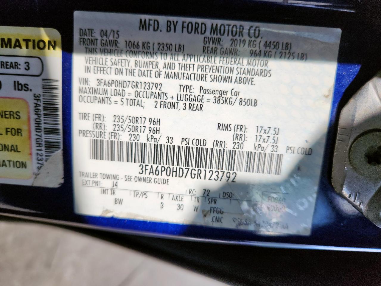 Lot #3291161975 2016 FORD FUSION SE