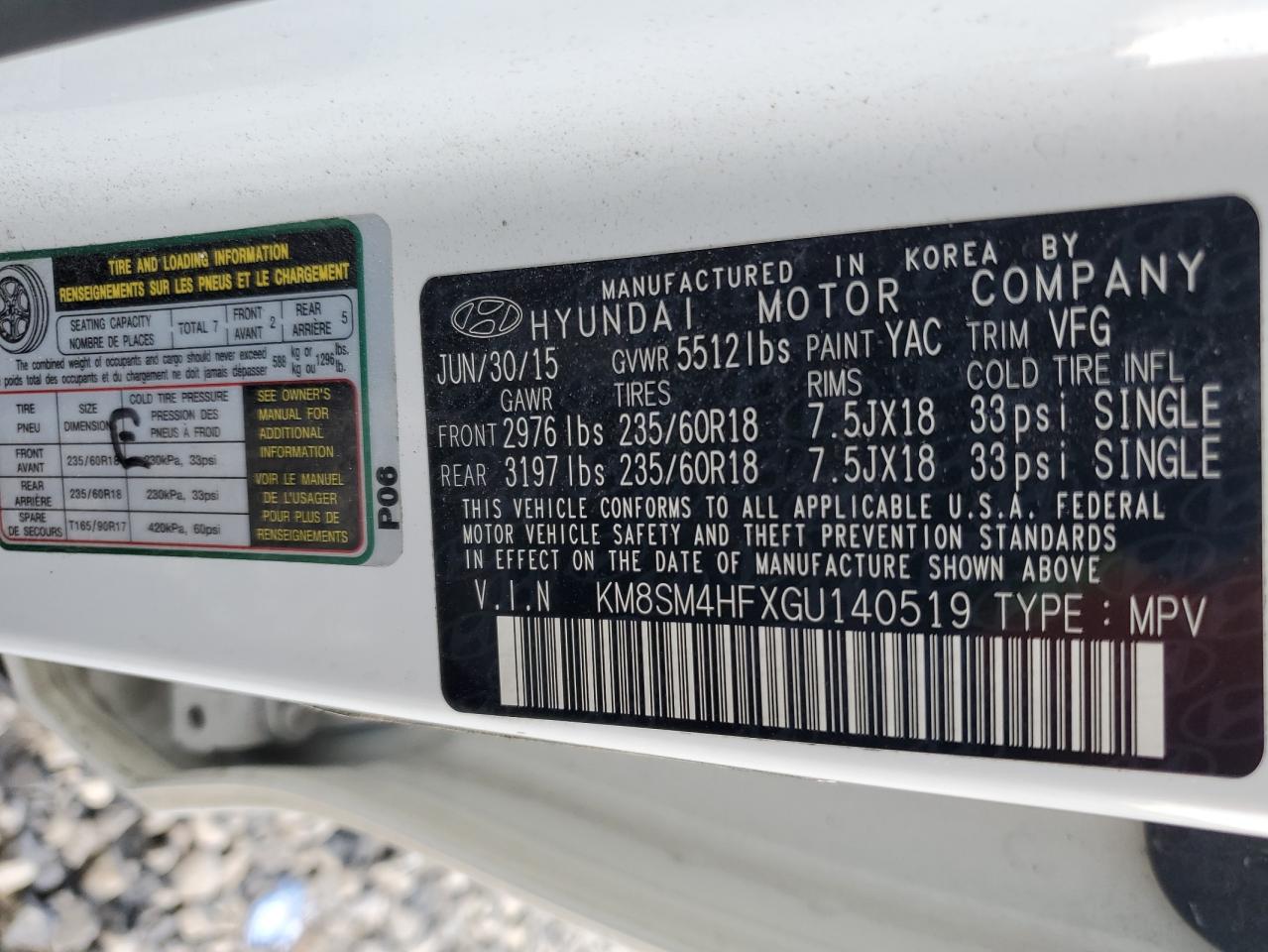 Lot #3310316957 2016 HYUNDAI SANTA FE S