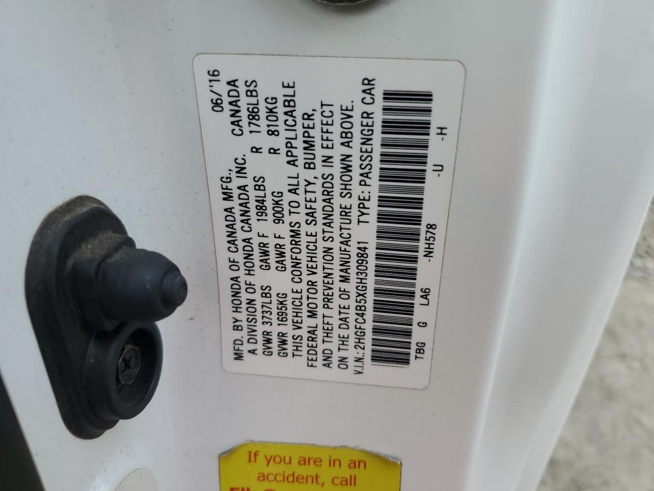 Lot #3318014501 2016 HONDA CIVIC LX