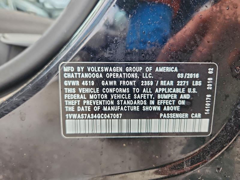 2016 VOLKSWAGEN PASSAT S #3308247154