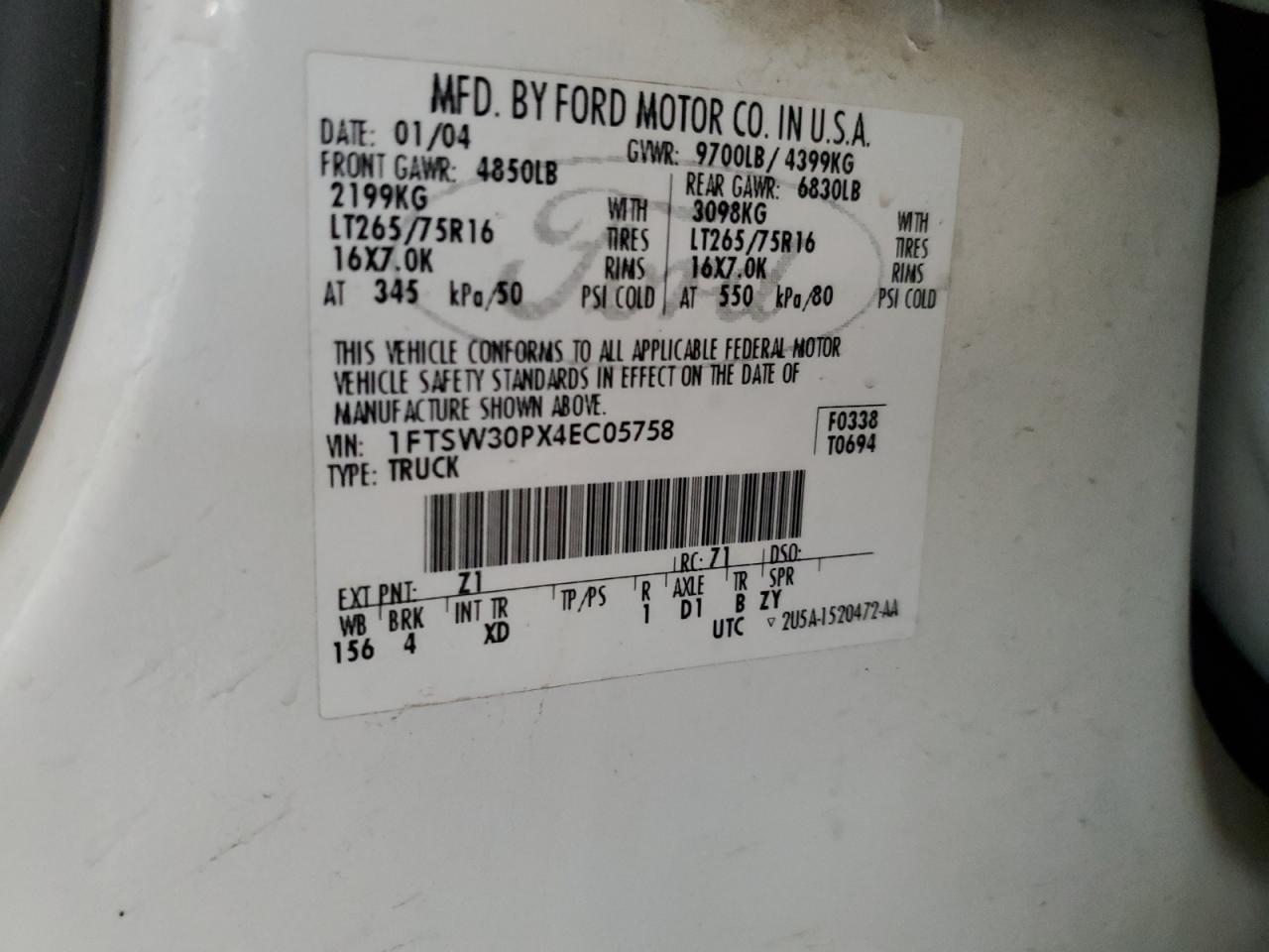 Lot #3291508938 2004 FORD F350 SRW S