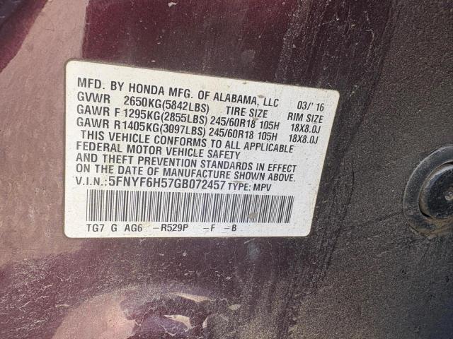 2016 HONDA PILOT EXL #3292651587