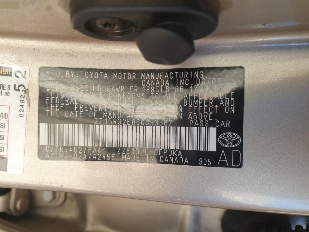 Lot #3291238957 2006 TOYOTA COROLLA CE