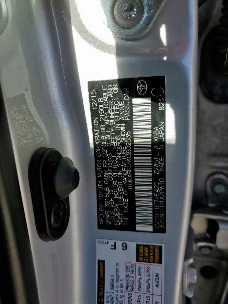 2016 TOYOTA PRIUS JTDKARFU9G3502535