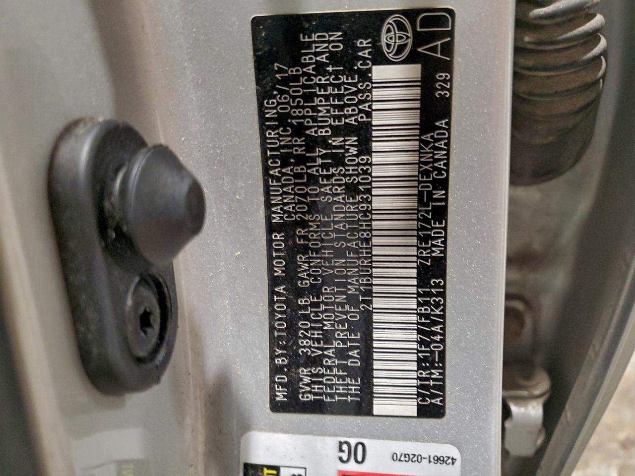 Lot #3311595779 2017 TOYOTA COROLLA L