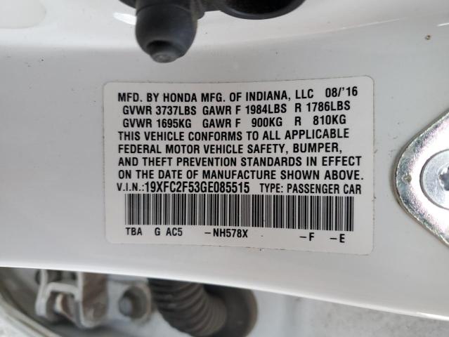 2016 HONDA CIVIC LX - 19XFC2F53GE085515