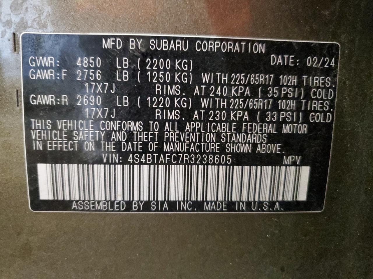 Lot #3303663944 2024 SUBARU OUTBACK PR