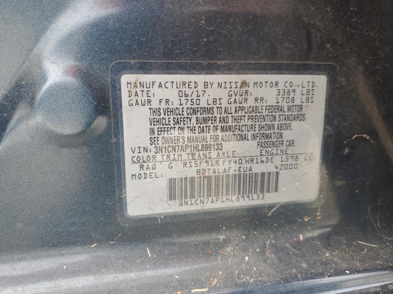 Lot #3310576047 2017 NISSAN VERSA S