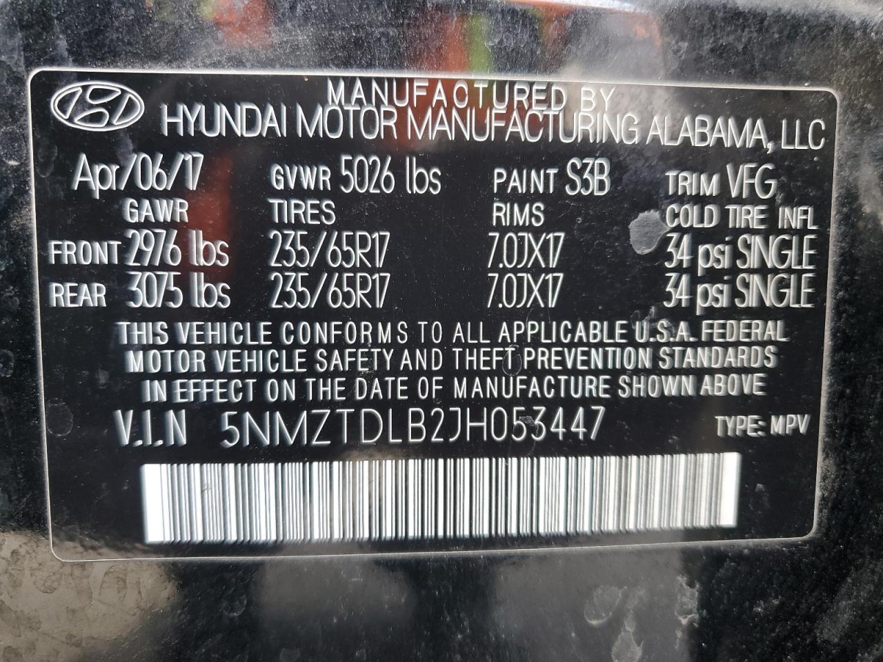 Lot #3311859199 2018 HYUNDAI SANTA FE S