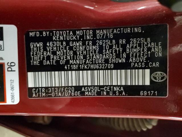 2017 TOYOTA CAMRY LE #3310502057