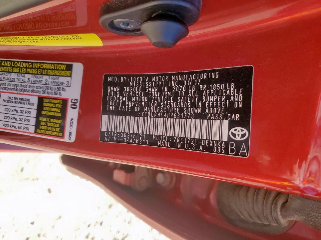 2017 TOYOTA COROLLA L #3304634974