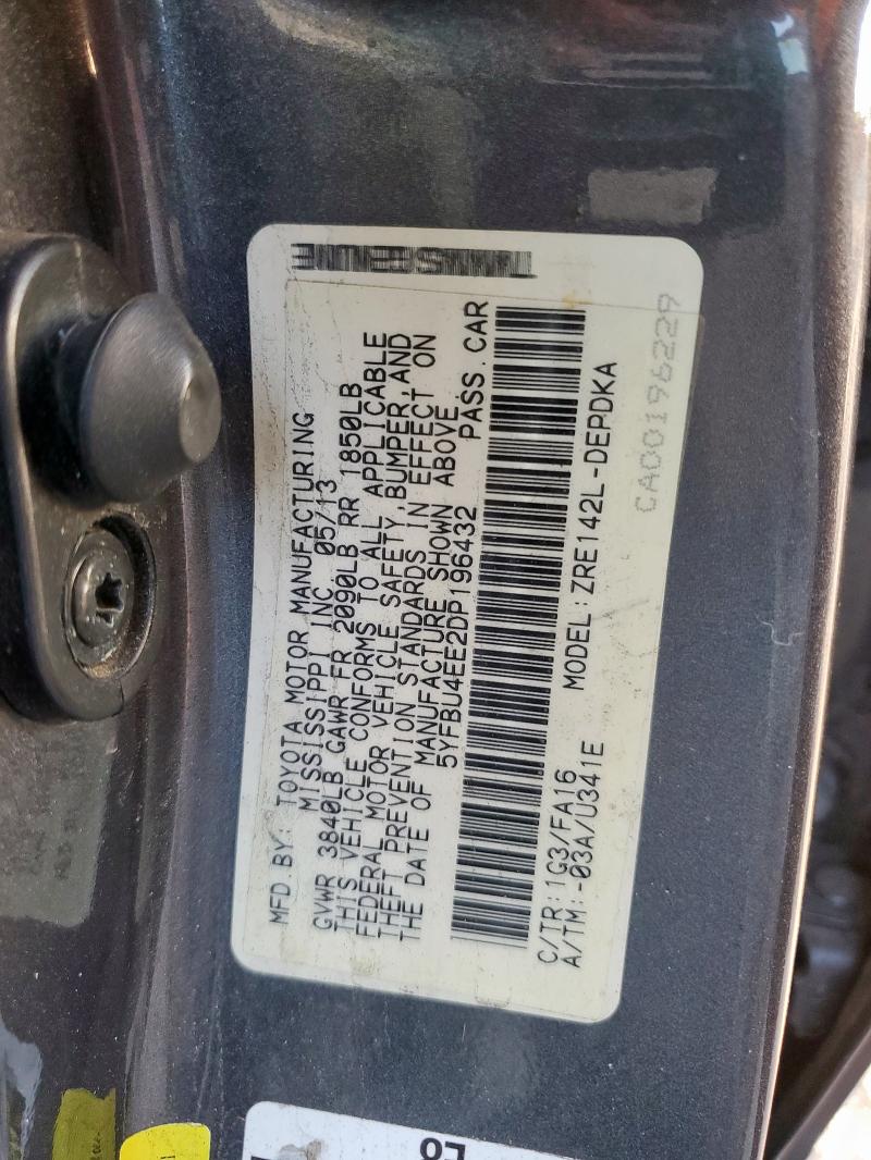 2013 TOYOTA COROLLA BA #3297178864