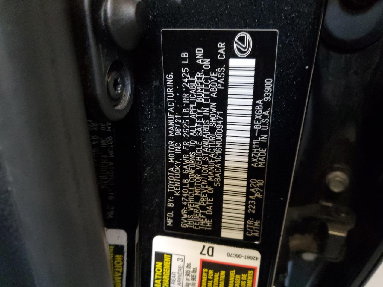 Lot #3311723261 2021 LEXUS ES 300H BA