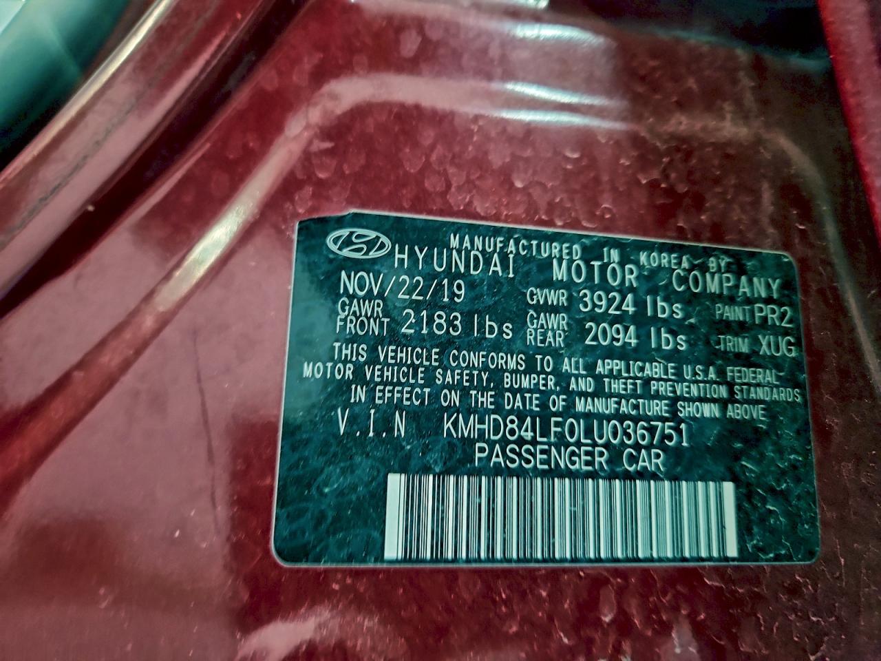 Lot #3310353957 2020 HYUNDAI ELANTRA SE