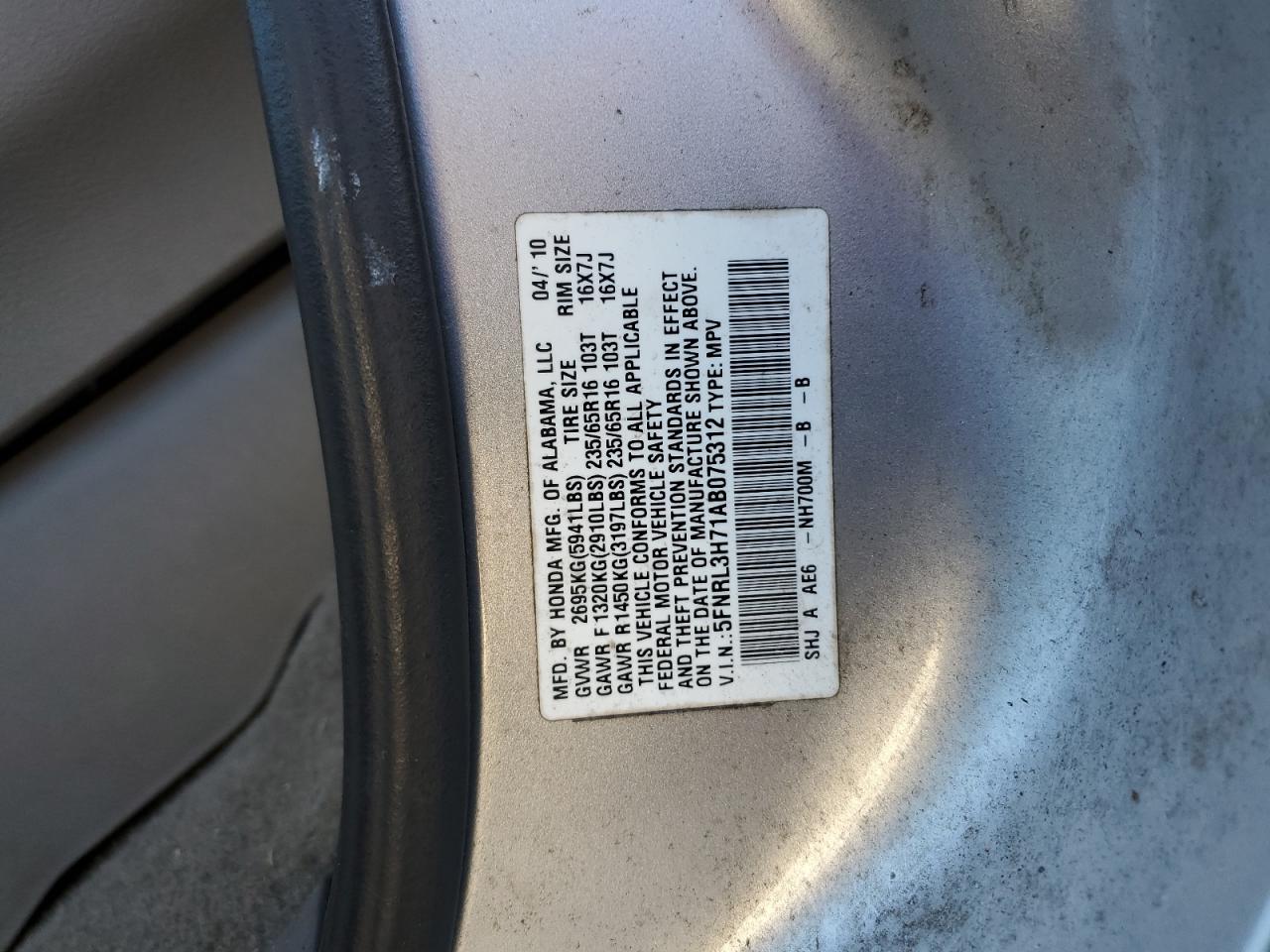 Lot #3297001838 2010 HONDA ODYSSEY EX