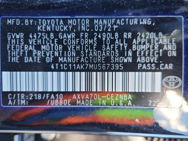 2021 TOYOTA CAMRY LE #3294855793