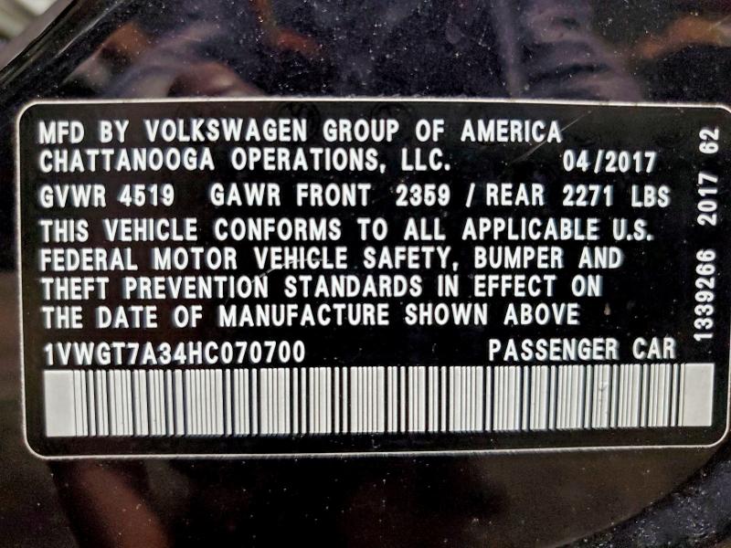2017 VOLKSWAGEN PASSAT SE #3303662927