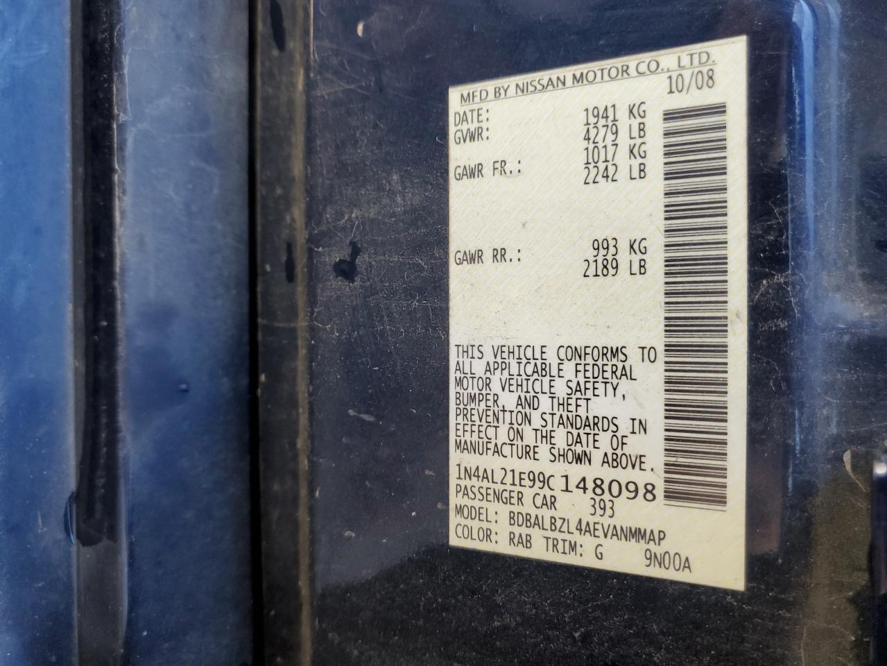 Lot #3290247249 2009 NISSAN ALTIMA 2.5