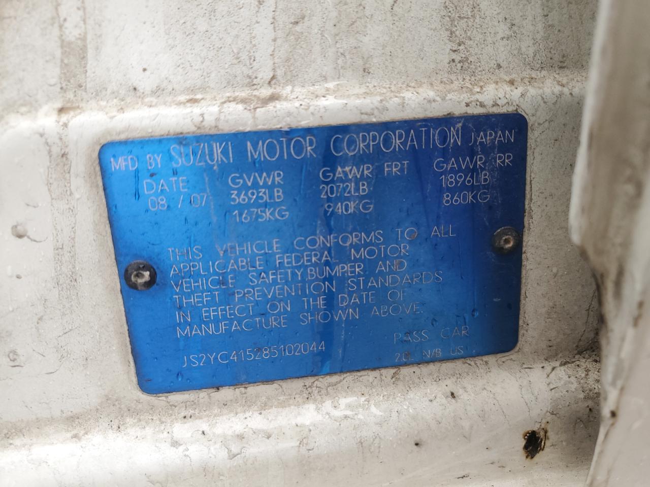 Lot #3302795932 2008 SUZUKI SX4 CONVEN