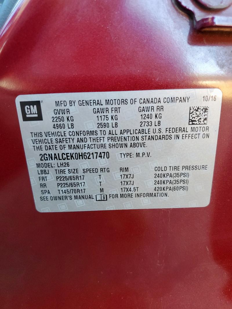 2017 CHEVROLET EQUINOX LT #3291482009