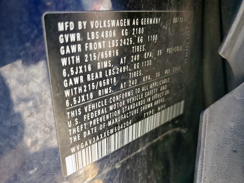 2014 VOLKSWAGEN TIGUAN S - WVGAV3AXXEW504204