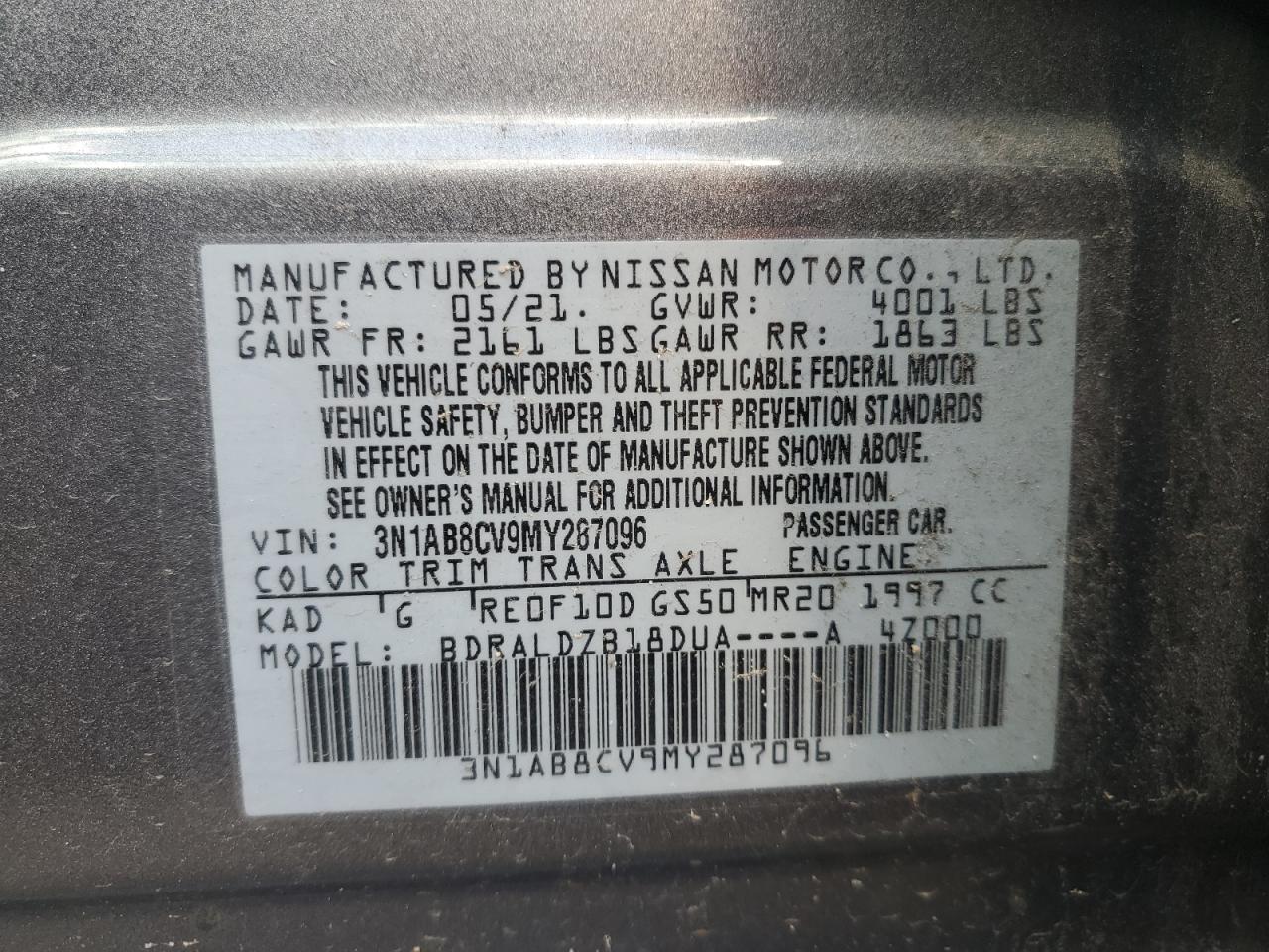 Lot #3302672000 2021 NISSAN SENTRA SV