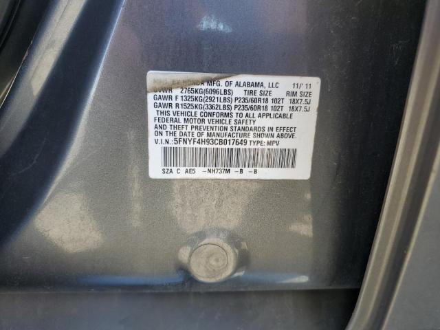 2012 HONDA PILOT TOUR - 5FNYF4H93CB017649