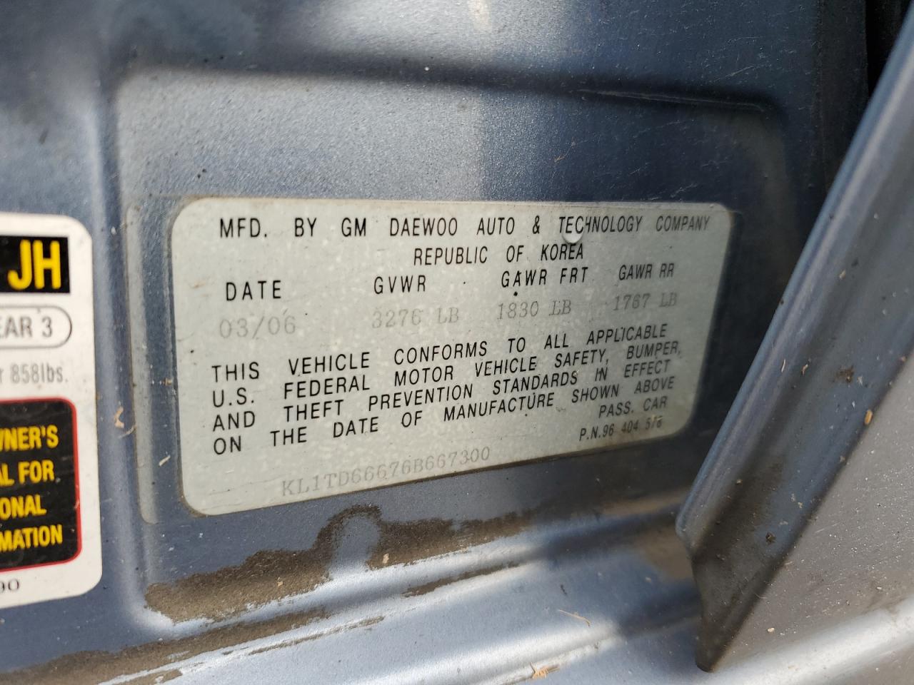 Lot #3282645303 2006 CHEVROLET AVEO BASE