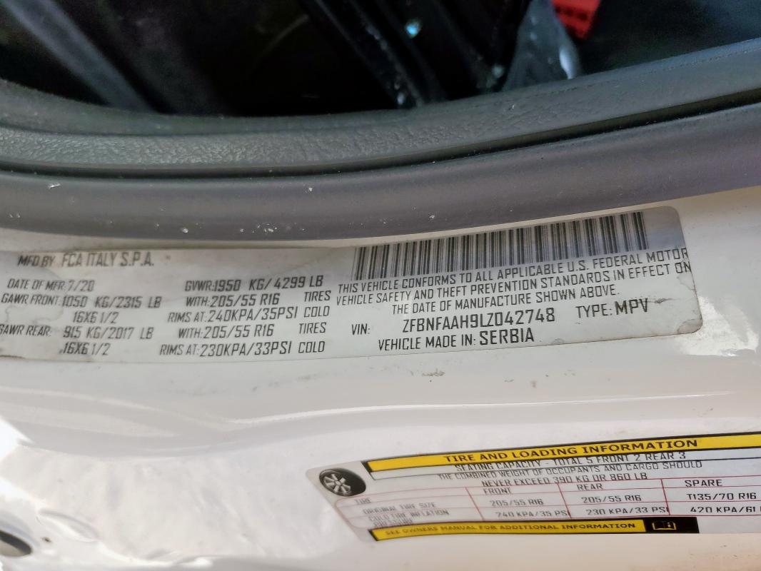 2020 FIAT 500L POP #3303046694