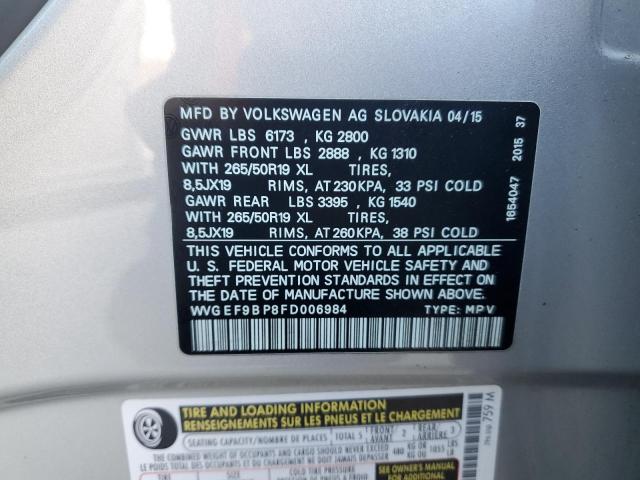 2015 VOLKSWAGEN TOUAREG V6 #3305301418