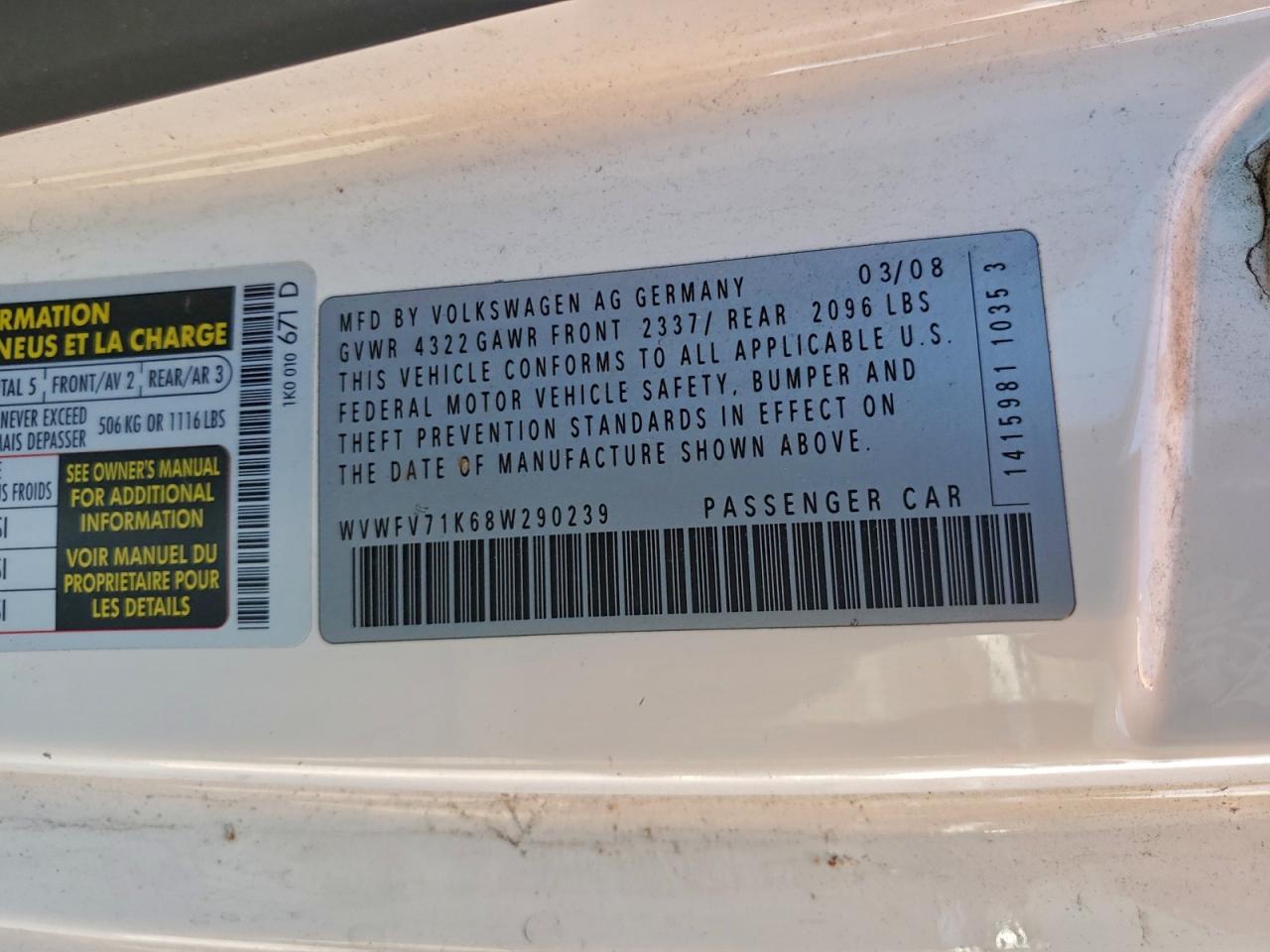 Lot #3297034520 2008 VOLKSWAGEN GTI