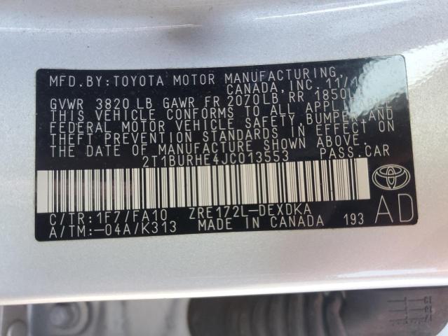 2018 TOYOTA COROLLA L #3296255425