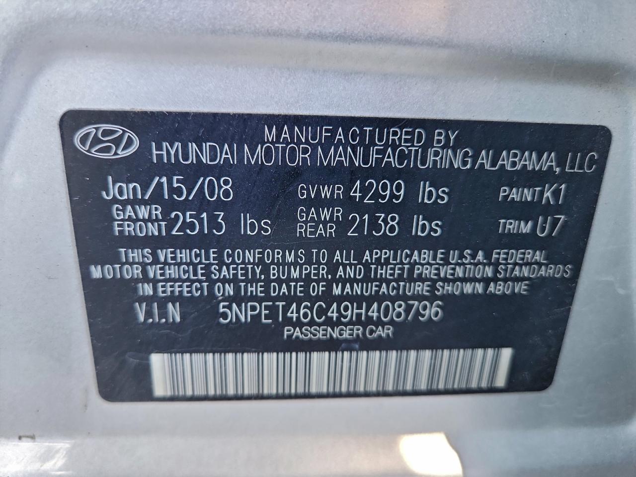 Lot #3296680099 2009 HYUNDAI SONATA GLS