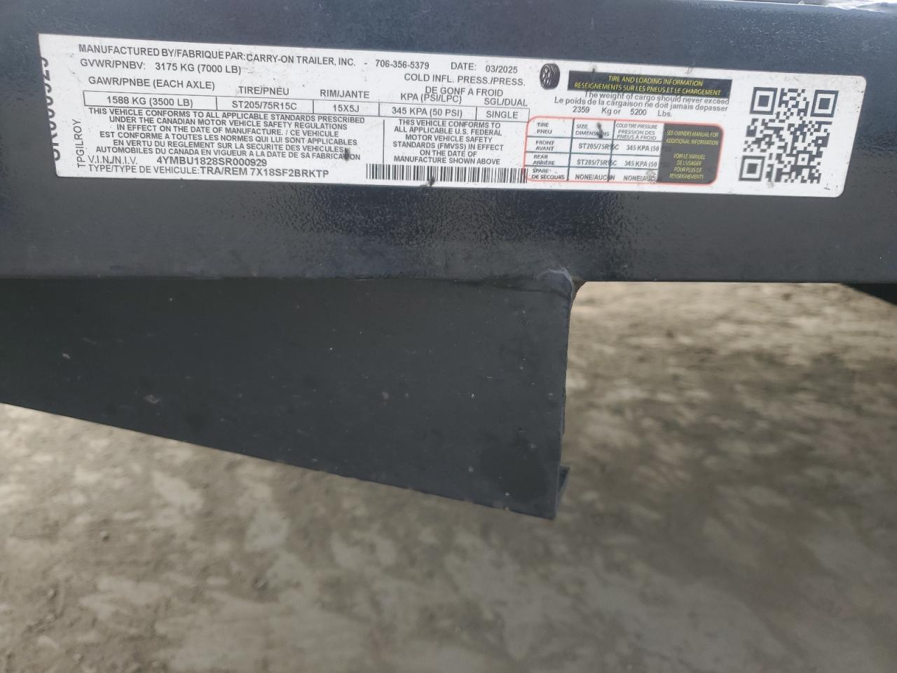 Lot #3286483168 2025 CARRY ON 7X18CH1BRK