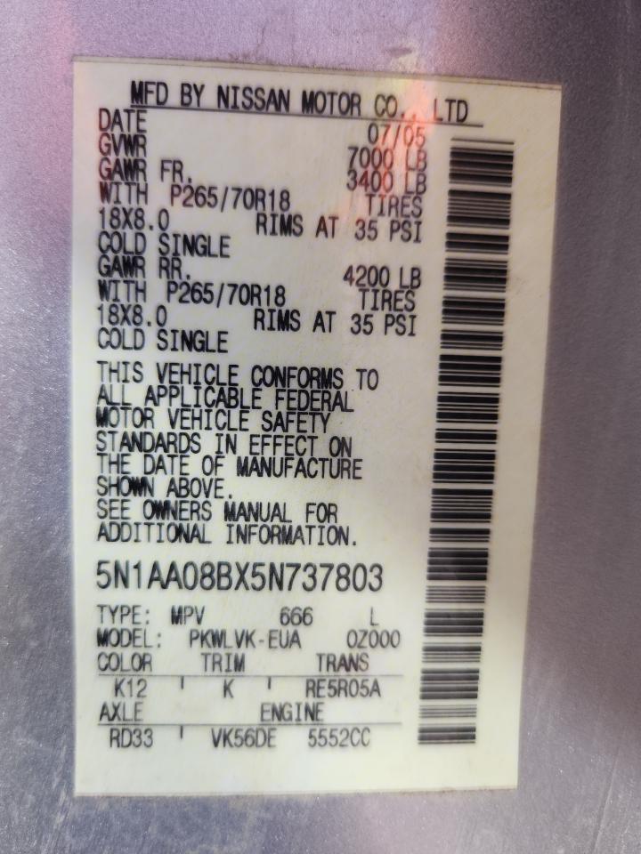 Lot #3296680066 2005 NISSAN ARMADA SE