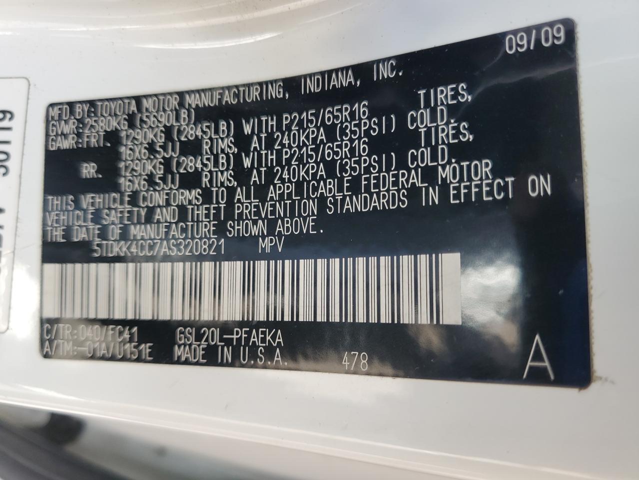 Lot #3282599897 2010 TOYOTA SIENNA CE