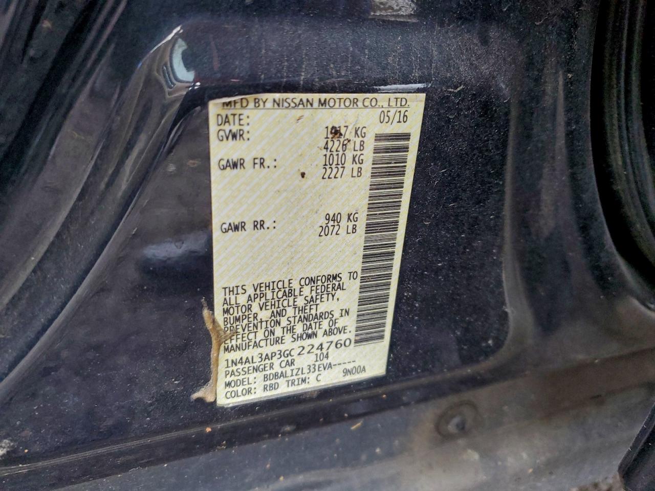 Lot #3309194633 2016 NISSAN ALTIMA 2.5