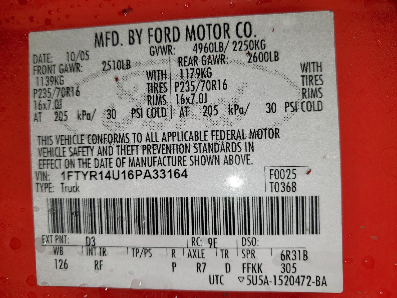Lot #3286090921 2006 FORD RANGER SUP