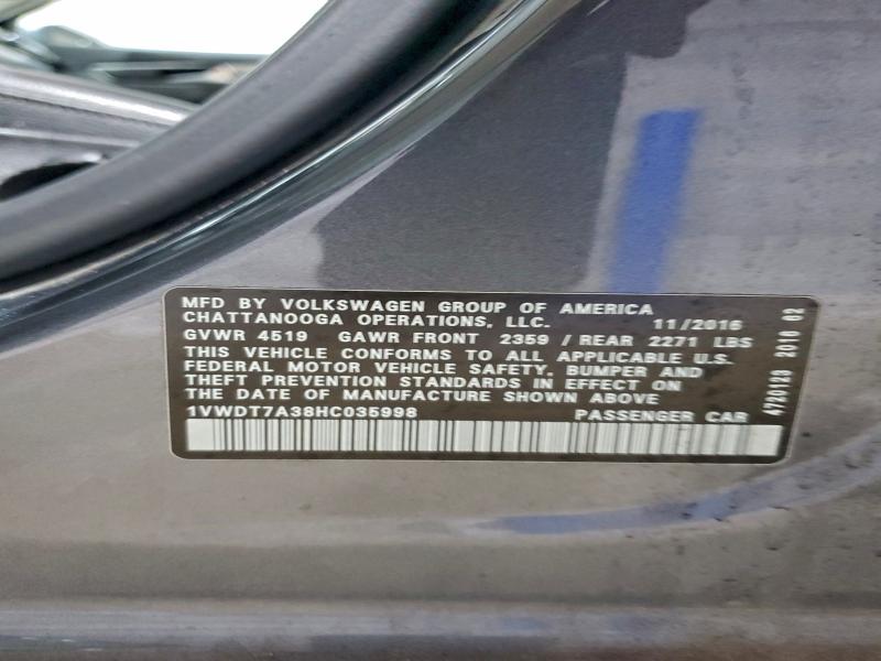 2017 VOLKSWAGEN PASSAT R-L #3311715230