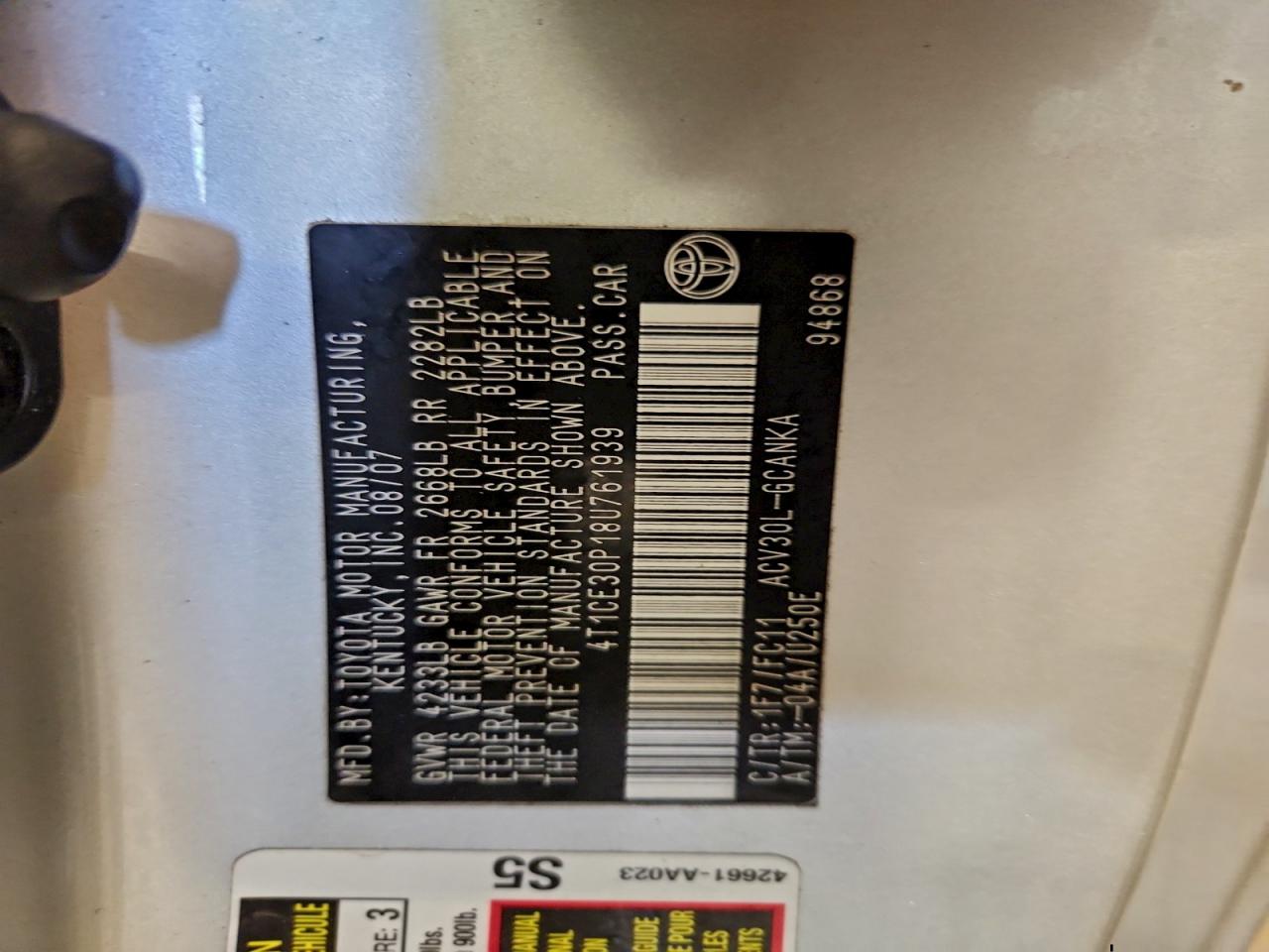 Lot #3302923099 2008 TOYOTA CAMRY SOLA