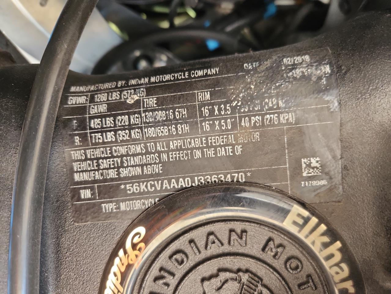 Lot #3293409056 2018 INDIAN MOTORCYCLE CO. CHIEF VINT