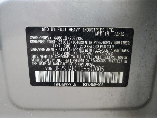 2016 SUBARU FORESTER 2 - JF2SJABC1GH507005