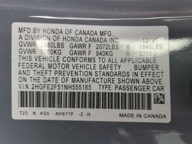 2022 HONDA CIVIC SPOR #3312392119