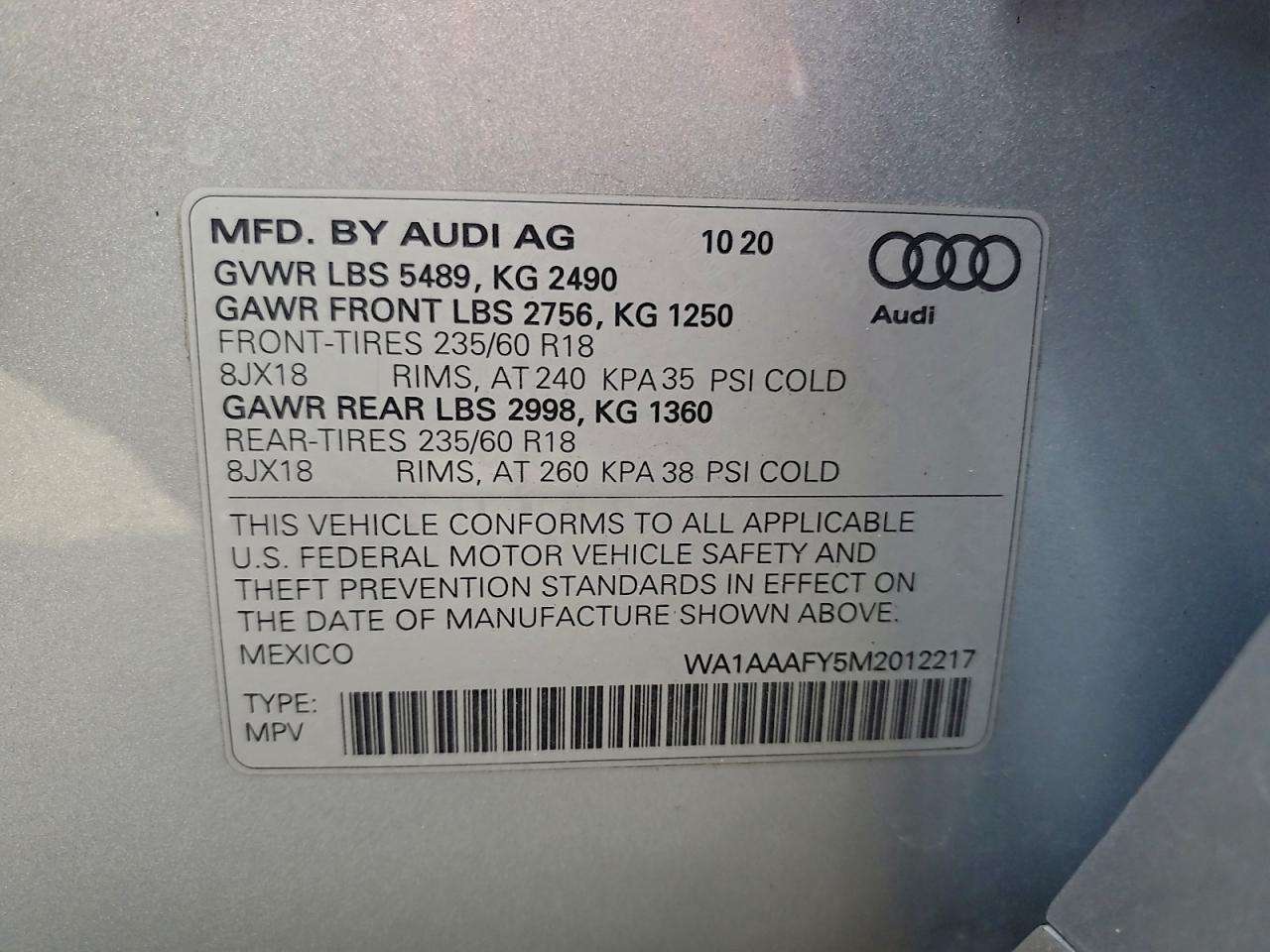 Lot #3301829378 2021 AUDI Q5 PREMIUM