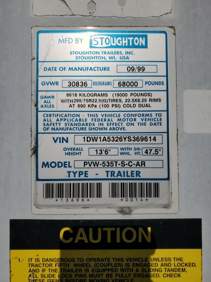 Lot #3305431429 2000 STOUGHTON TRAILER