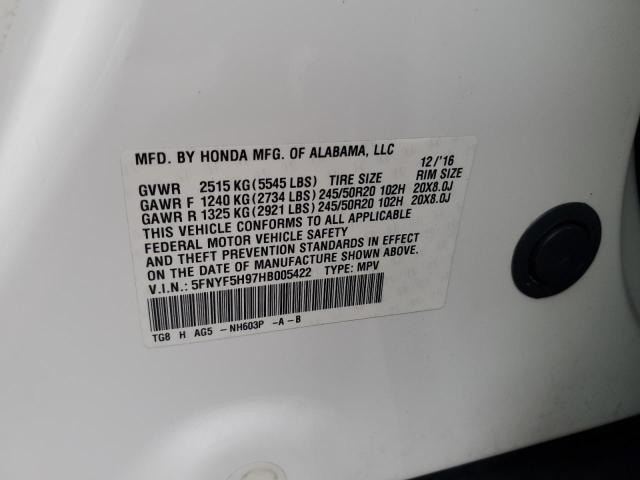 2017 HONDA PILOT TOUR #3296251467